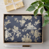 Navy blue faux goudshabby  chic floral tissuepapier (Geschenk)