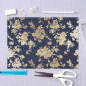 Navy blue faux goudshabby  chic floral tissuepapier (Craft)