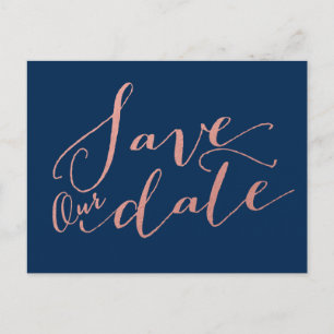 Navy Blue Faux Roos Gold Foil   Datum opslaan Aankondigingskaart