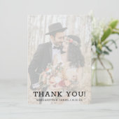 Navy Blue Faux Vellum Text Foto Weddenschap Bedankkaart (Staand voorkant)