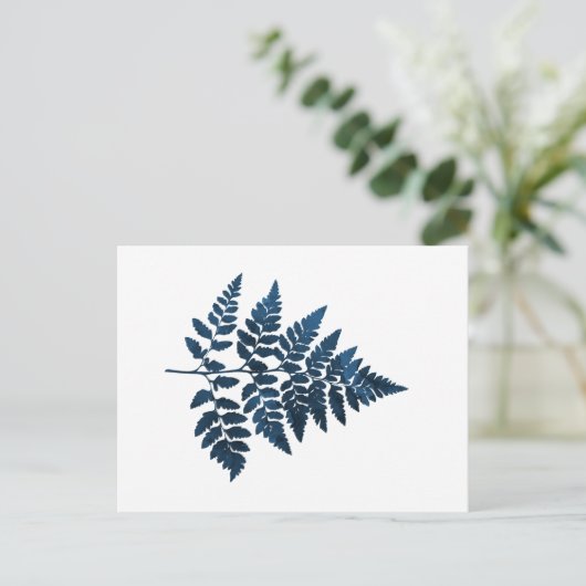 Navy Blue Fern Leaf Briefkaart (Staand voorkant)