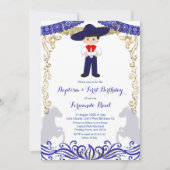 Navy Blue Fiesta Boy doop en verjaardag Kaart (Voorkant)