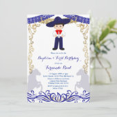 Navy Blue Fiesta Boy doop en verjaardag Kaart (Staand voorkant)