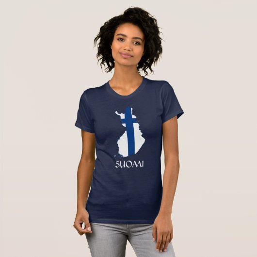 NAVY BLUE Finland Vlag Kaart "Suomi" T-shirt (Voorkant volledig)