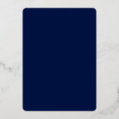 Navy Blue First Heilige Commune Cross Silver Folie Uitnodiging (Achterkant)