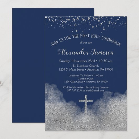 Navy Blue First Heilige Communityjongen Kaart (Voorkant / Achterkant)
