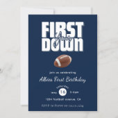 Navy Blue "First Year Down" Football Birthday  Kaart (Voorkant)