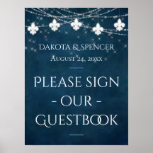 Navy Blue Fleur de Lis Fairy Light | Weddenschap