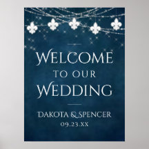 Navy Blue Fleur de Lis Fairy Light | Weddenschap