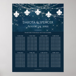 Navy Blue Fleur de Lis Fairy Light | Zitschaart Poster