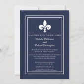 Navy Blue Fleur de Lis Huwelijksuitnodiging Kaart (Voorkant)