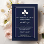 Navy Blue Fleur de Lis Huwelijksuitnodiging Kaart
