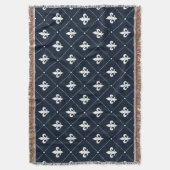 Navy Blue Fleur de Lis Luxury Damask Pattern Deken (Voorkant Verticaal)