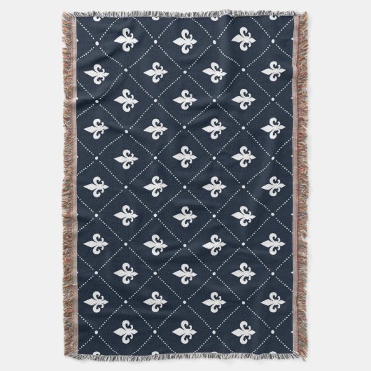 Navy Blue Fleur de Lis Luxury Damask Pattern Deken (Voorkant Verticaal)