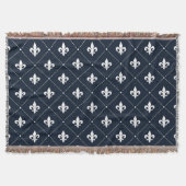 Navy Blue Fleur de Lis Luxury Damask Pattern Deken (Voorkant)