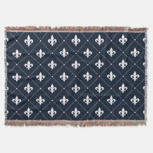 Navy Blue Fleur de Lis Luxury Damask Pattern Deken