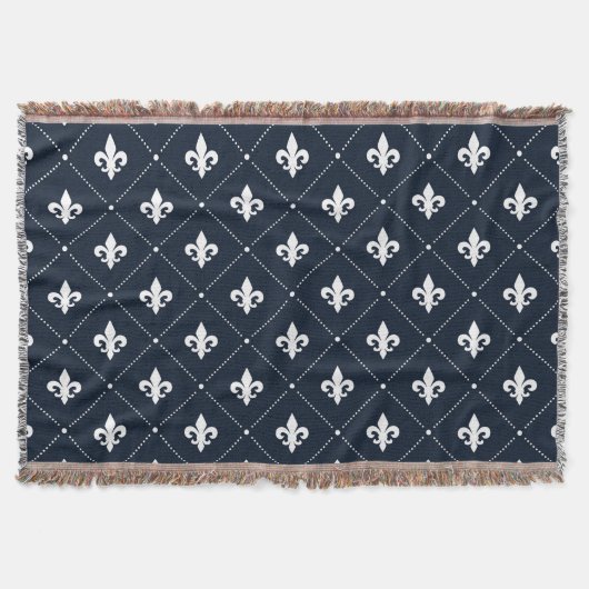 Navy Blue Fleur de Lis Luxury Damask Pattern Deken (Voorkant)