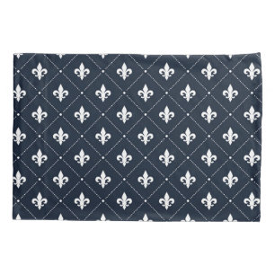 Navy Blue Fleur de Lis Luxury Damask Pattern Kussensloop