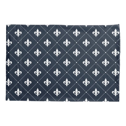 Navy Blue Fleur de Lis Luxury Damask Pattern Kussensloop (Achterkant)