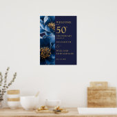 Navy Blue Floral 50th Jubileum Welkom Teken Poster (Keuken)