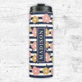 Navy Blue Floral aangepaste naam Sjabloon Thermosbeker