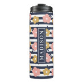 Navy Blue Floral aangepaste naam Sjabloon Thermosbeker (Voorkant)