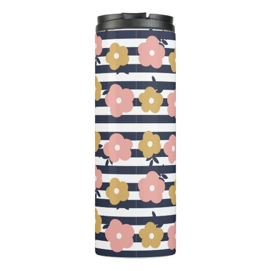 Navy Blue Floral aangepaste naam Sjabloon Thermosbeker (Achterkant)