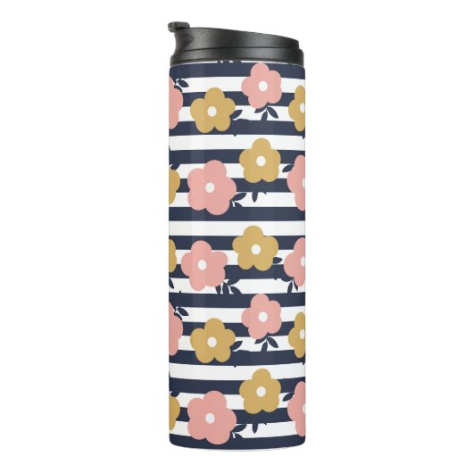 Navy Blue Floral aangepaste naam Sjabloon Thermosbeker (Geroteerd rechts)