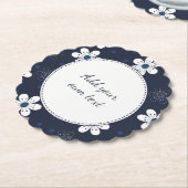 Navy Blue  Floral aangepaste tekst Kartonnen Onderzetters (Gekanteld)