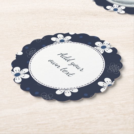 Navy Blue  Floral aangepaste tekst Kartonnen Onderzetters (Gekanteld)