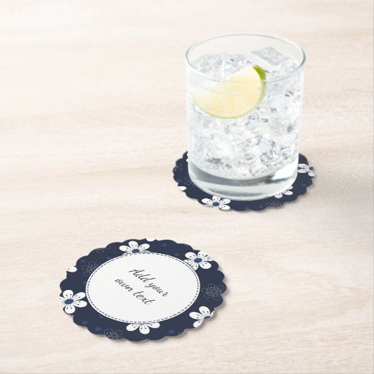 Navy Blue  Floral aangepaste tekst Kartonnen Onderzetters (Insitu)