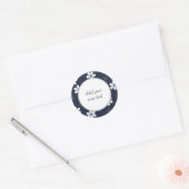 Navy Blue  Floral aangepaste tekst Ronde Sticker (Envelop)