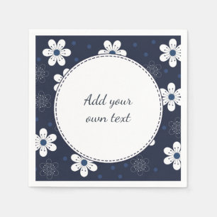 Navy Blue  Floral aangepaste tekst Servet