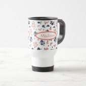 Navy Blue Floral Aangepersonaliseerde naam Modern Reisbeker (Voorkant rechts)