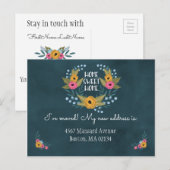 Navy Blue Floral Adreswijziging Aankondigingskaart (Voorkant / Achterkant)