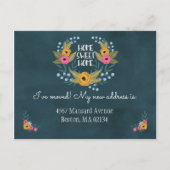 Navy Blue Floral Adreswijziging Aankondigingskaart (Voorkant)