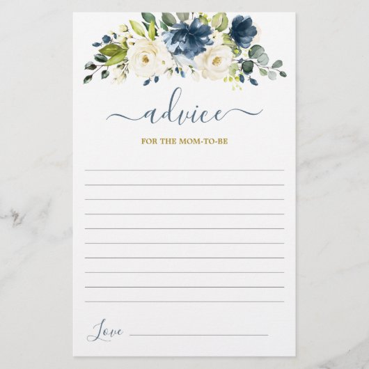 Navy Blue Floral Advice for the Mama to be card (Voorkant)