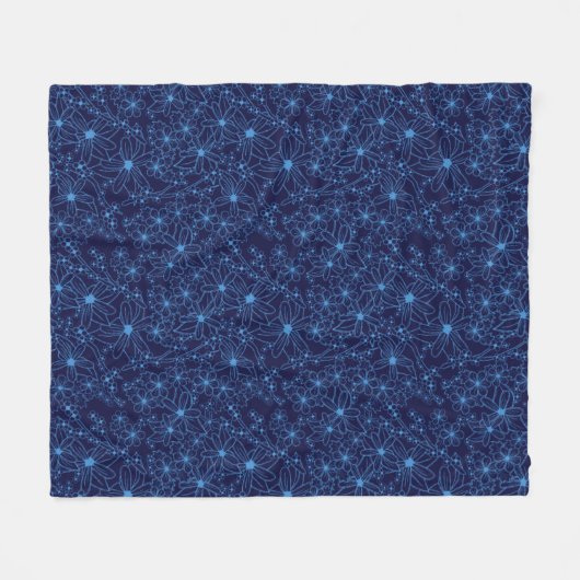 Navy Blue Floral Aesthetic Fleece Deken (Voorkant (Horizontaal))