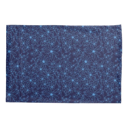 Navy Blue Floral Aesthetic Reversible Kussensloop (Achterkant-Links)