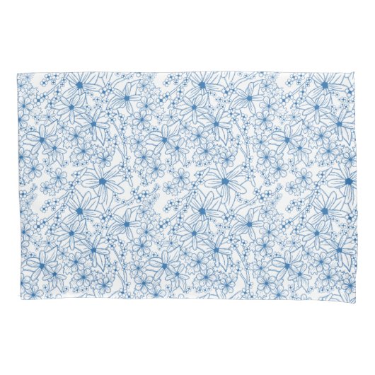 Navy Blue Floral Aesthetic Reversible Kussensloop (Voorkant-Links)