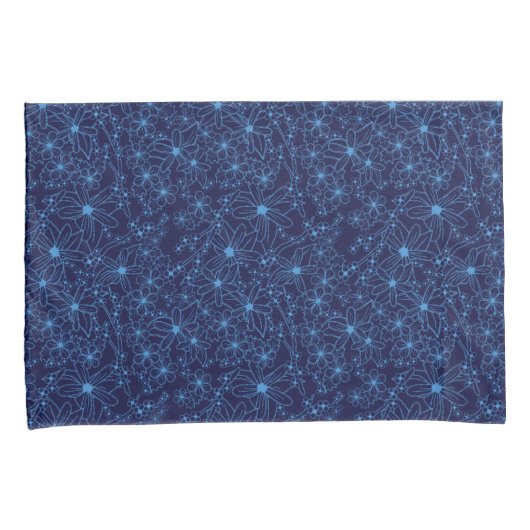 Navy Blue Floral Aesthetic Reversible Kussensloop (Voorkant-Rechts)