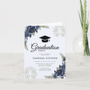 Navy Blue Floral Afstuderen Graduation Cap Party