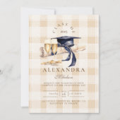 Navy Blue Floral Afstuderen Kaart (Voorkant)