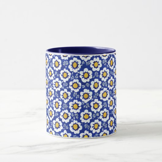 Navy Blue Floral Arabic Pattern Mok (Midden)
