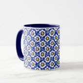 Navy Blue Floral Arabic Pattern Mok (Voorkant links)