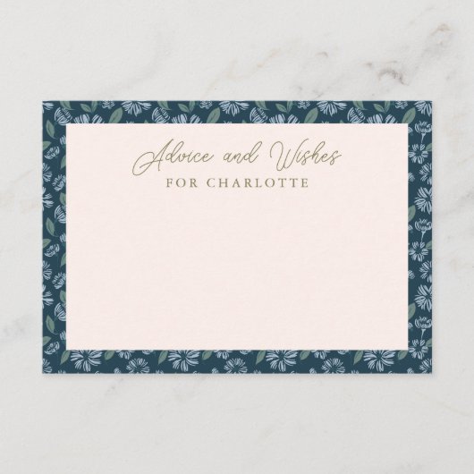 Navy Blue Floral Baby shower Advies Kaart (Voorkant)