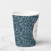 Navy Blue Floral Baby shower Custom Papieren Bekers (Rechts)