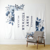 Navy Blue Floral Baby shower Foto Achtergrond Wandkleed (In Situ (horizontaal))
