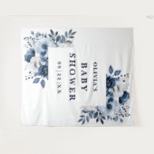 Navy Blue Floral Baby shower Foto Achtergrond Wandkleed (Voorkant (horizontaal))