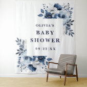 Navy Blue Floral Baby shower Foto Achtergrond Wandkleed (In situ)